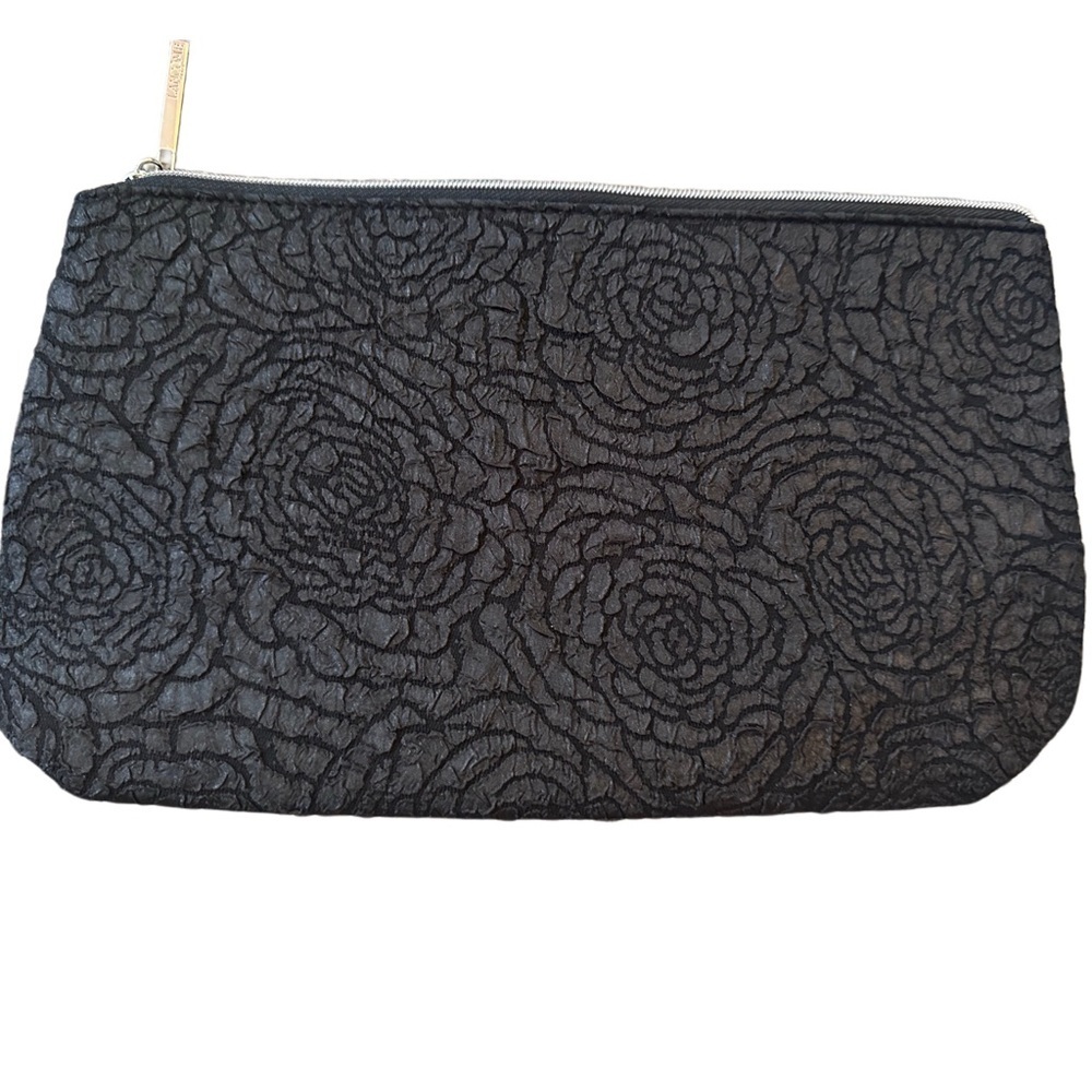 Lancome Black Cosmetic Bag with Embossed Rose Design
